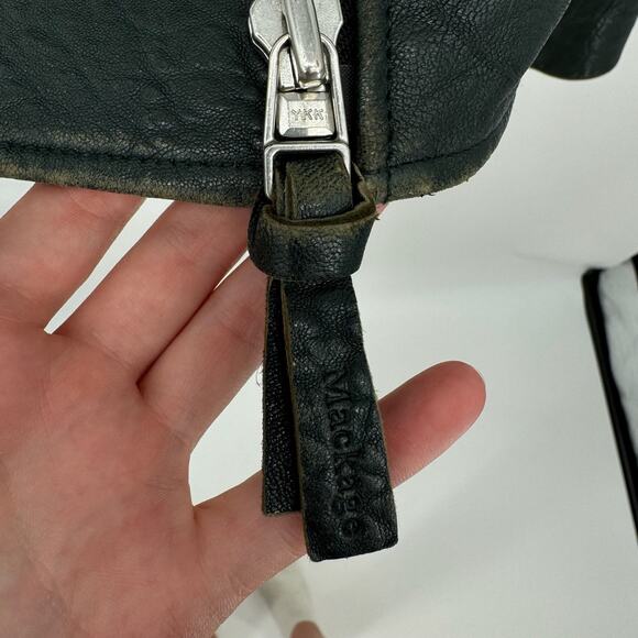 Mackage Leather Jacket Moto Black Pebble Cropped Genuine Sleevs Biker Lamb XS - Picture 9 of 13